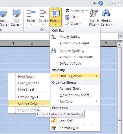 Excel Unhide Columns